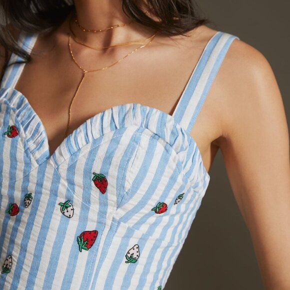 New! Anthropologie Maeve Blue White Striped Embroidered Cami Top 27897 - Picture 2 of 9